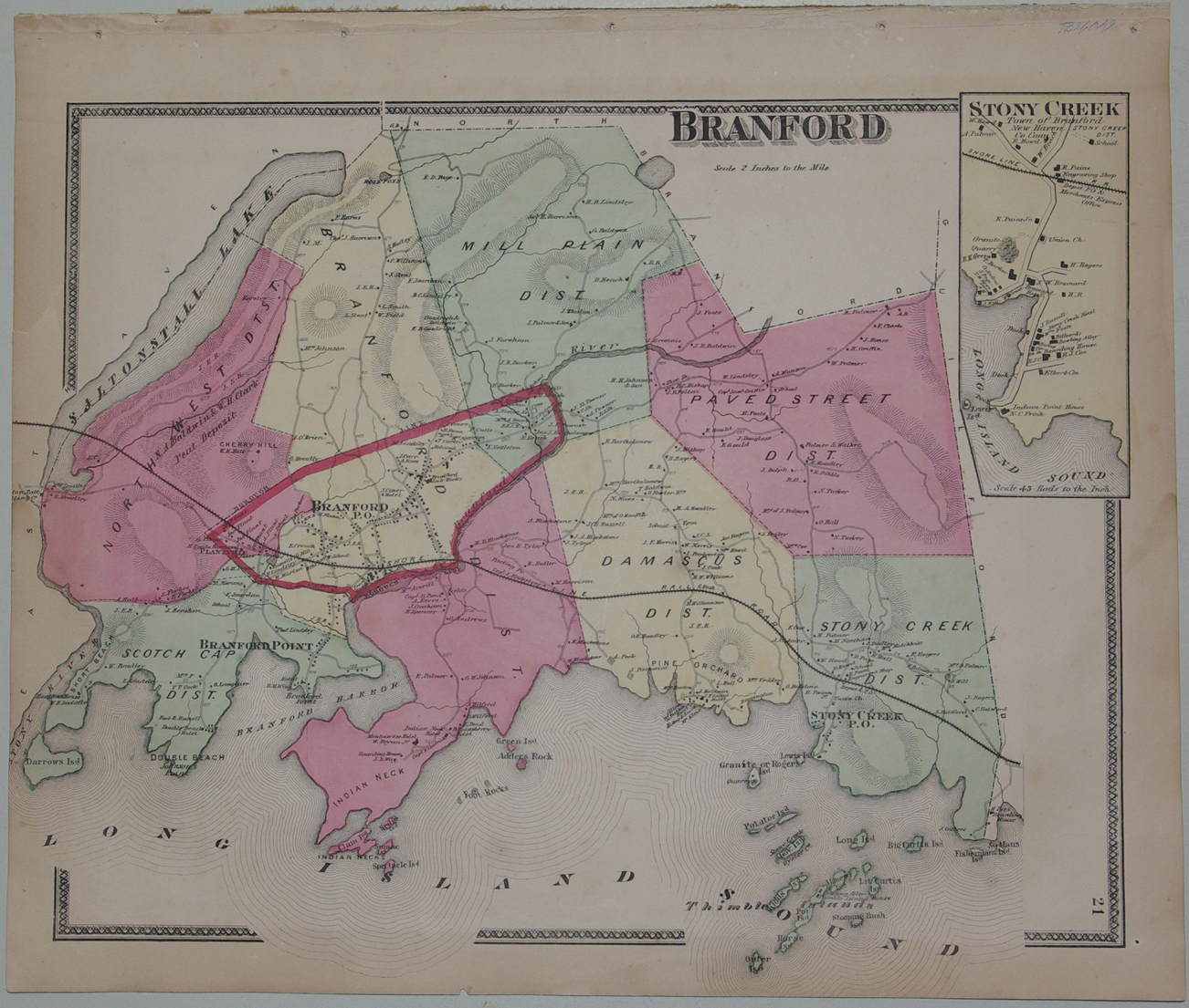 Branford, Ct Map 1868. [Removed From Beers Atlas of New Haven County, Ct] F. W. Beers